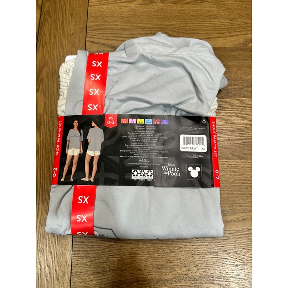 Disney Winnie The Pooh Pajama‎ Set XS Short Sleeve Shorts Grey Sleepwear - Picture 2 of 2